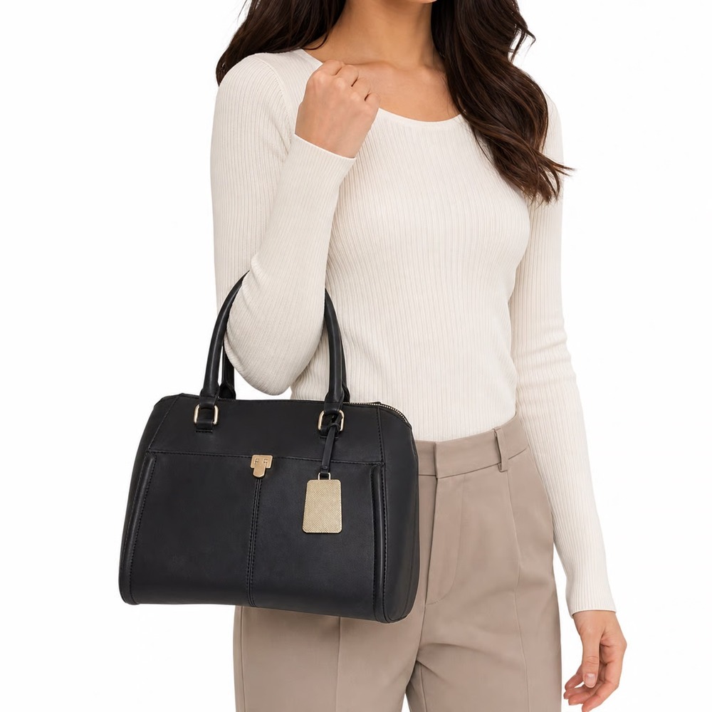 Target Black Faux Leather Satchel Crossbody Handbag Gold Hardware